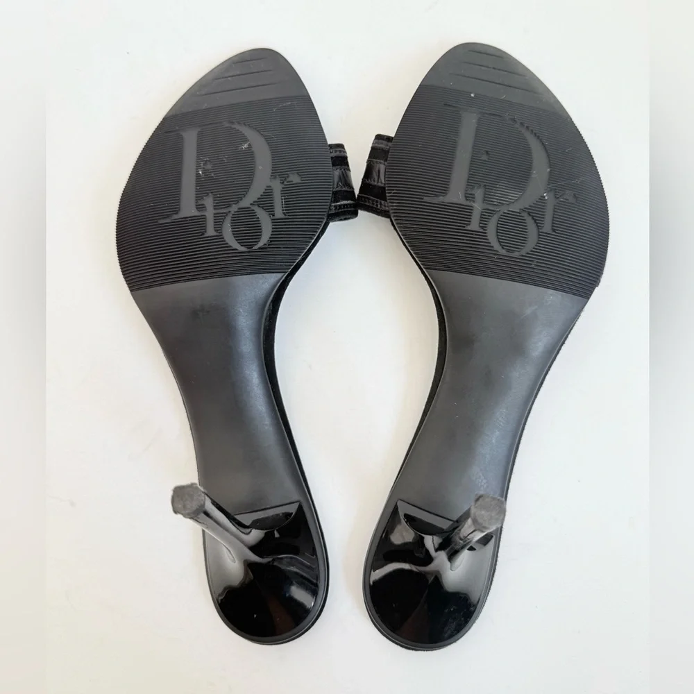 Christian Dior Y2K Black Leather Logo Plaque Kitten Heel Mules 39.5 Galliano Era - Picture 8 of 9